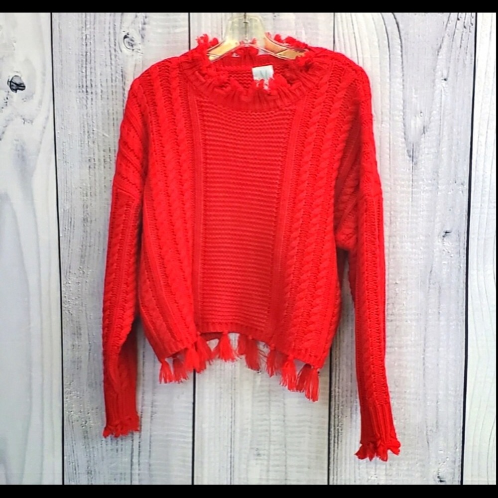 💛 M the mint red fringe sweater size M